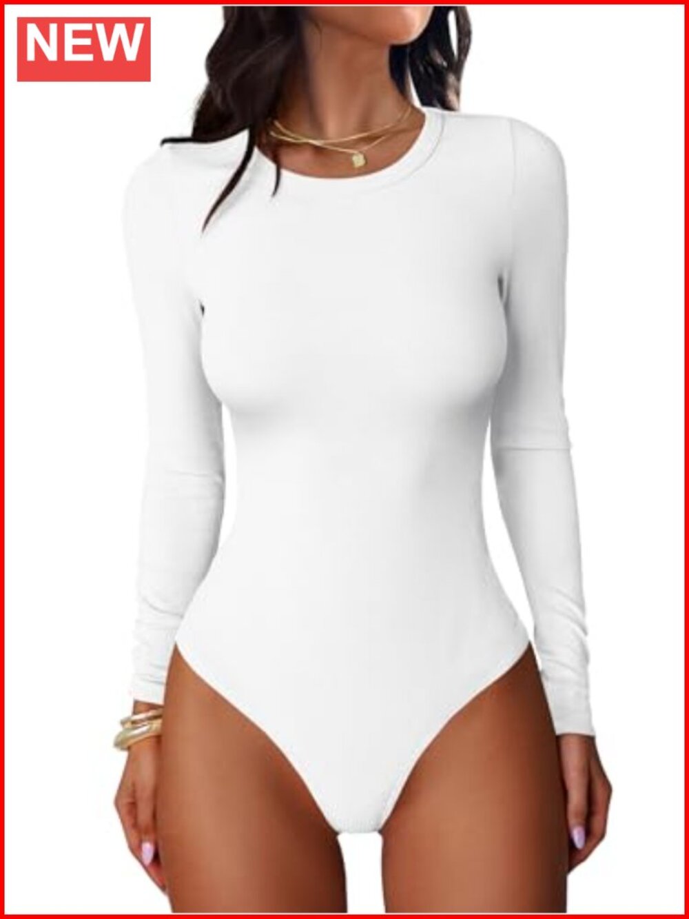 Women's Long Sleeve Crew Neck Bodysuit Top Slim Fit Stretch